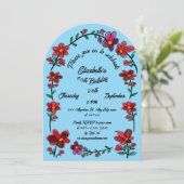 Blue 60th Birthday Party Whimsical Doodle Flowers 招待状 (スタンド正面)