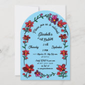 Blue 60th Birthday Party Whimsical Doodle Flowers 招待状 (正面)