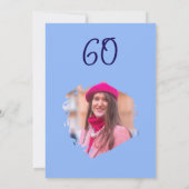 Blue 60th Birthday Simple Doodle Flower 招待状 (裏面)