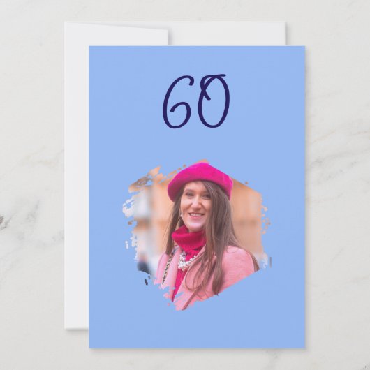 Blue 60th Birthday Simple Doodle Flower 招待状 (裏面)