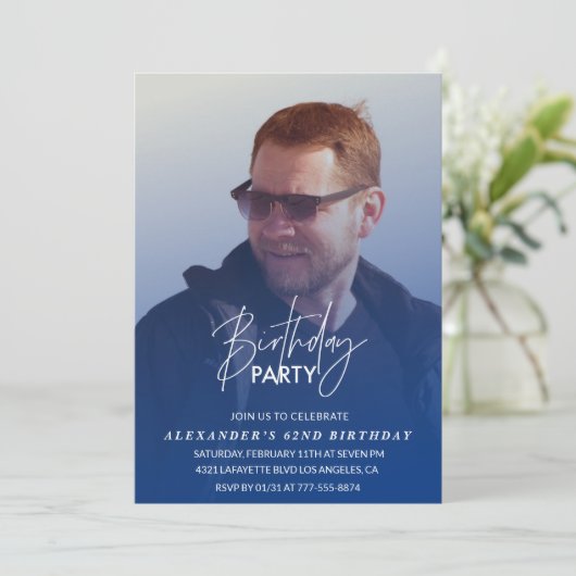 Blue 62th誕生日の招待パーティーの写真 招待状 (スタンド正面)