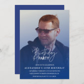 Blue 64th誕生日の招待状Birthday party写真 招待状 (正面/裏面)