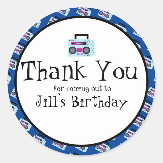 Blue 80s 90sスローバック・ミュージック ラウンドシール (正面)