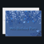 Blue 90th Birthday Party Invitation/蝶 招待状<br><div class="desc">第90回バースデーパーティーへの招待。青い背景とかわいらし春の枝とひらひら蝶。</div>