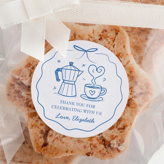 Blue A Baby Is Brewing Coffee Thank You ラウンドシール
