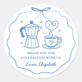 Blue A Baby Is Brewing Coffee Thank You ラウンドシール (正面)