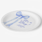 Blue a Bow男の子シャワー ペーパープレート (アングル)
