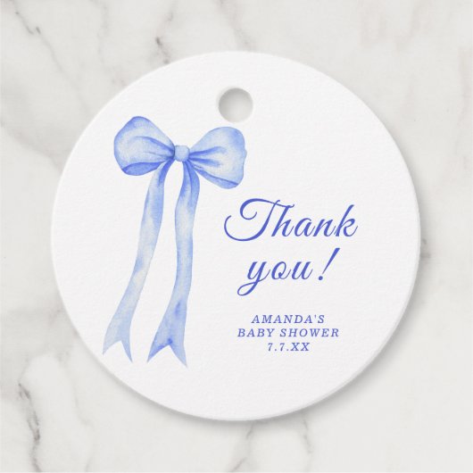 Blue a Bow Baby Showerありがとう フェイバータグ (正面)
