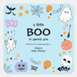 Blue A Little Boo Halloween Baby Shower Thank You  スクエアシール