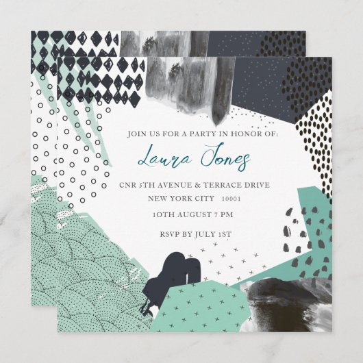 Blue Abstract Art Collage Promotional Event 招待状 (正面/裏面)