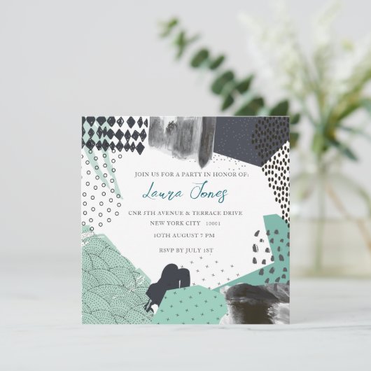 Blue Abstract Art Collage Promotional Event 招待状 (スタンド正面)