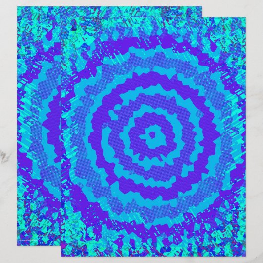 Blue Abstract Flower Scrapbook Paper 2-Sided Page (正面/裏面)