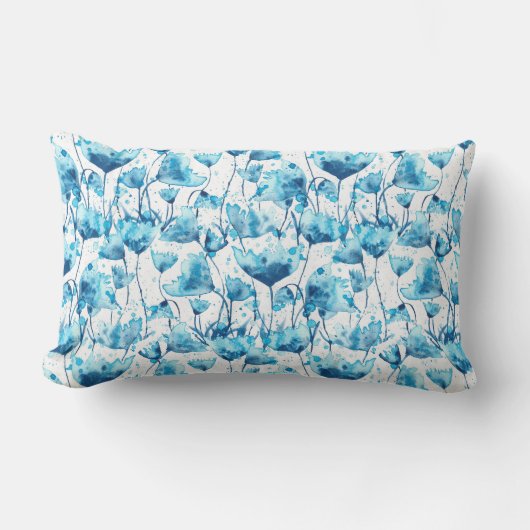 Blue Abstract Flowers ランバークッション (正面)