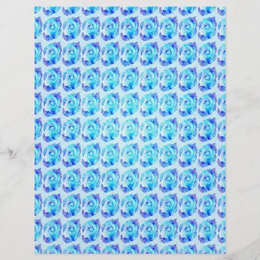 Blue Abstract Roses Scrapbook Paper 2-Sided Page (正面)
