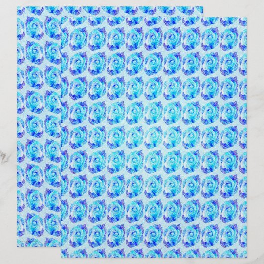 Blue Abstract Roses Scrapbook Paper 2-Sided Page (正面/裏面)