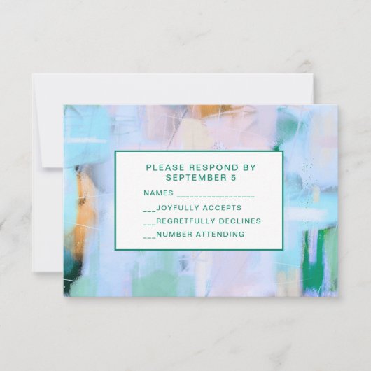 Blue Abstract RSVP Card Boho Colorful (正面)
