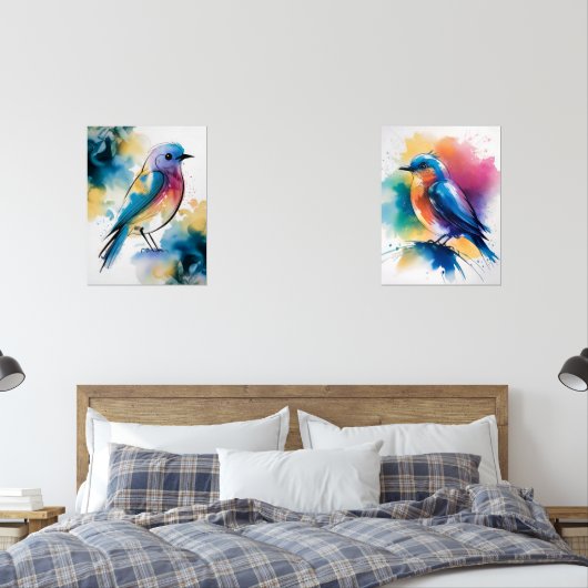 Blue Abstract Wall Art, Set of 2 Bluebirds (寝室)
