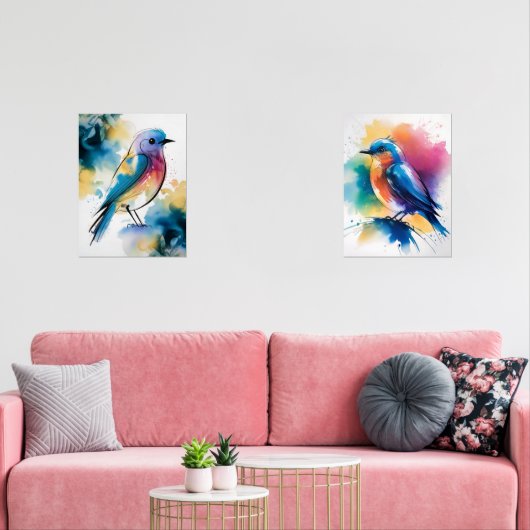 Blue Abstract Wall Art, Set of 2 Bluebirds (リビング)