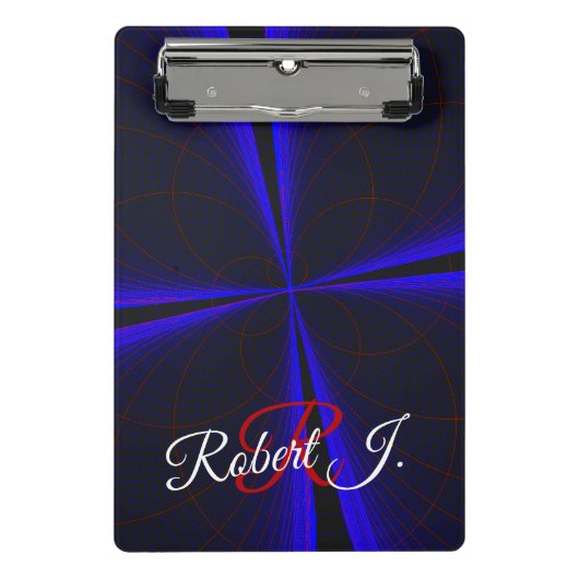 Blue Accent Clover Leaf Geometric Mini Clipboard ミニクリップボード (正面)