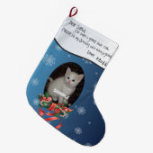 Blue ADD YOUR Cat Photo and Name 親愛 Santa ラージクリスマスストッキング (正面 (吊り時))