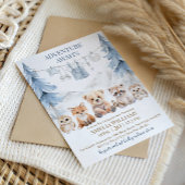 Blue Adventure Awaits Woodland Baby Shower 招待状