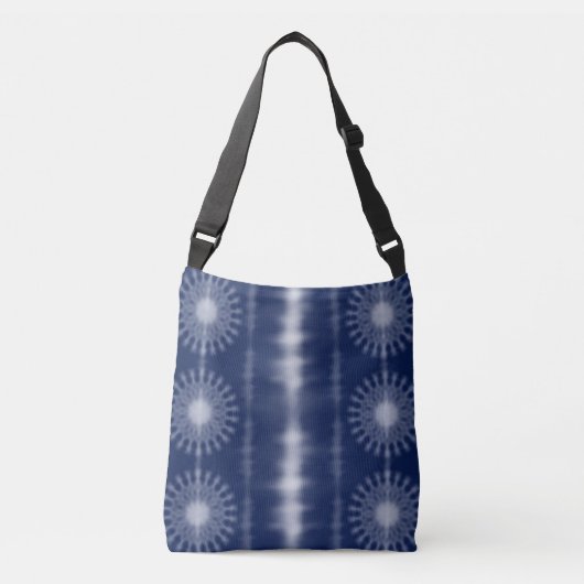 Blue African Tie Dye Design Tote Bag クロスボディバッグ (正面)