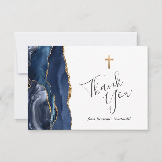 Blue Agate金ゴールドファーストコミュニオンサンキュー サンキューカード (正面)