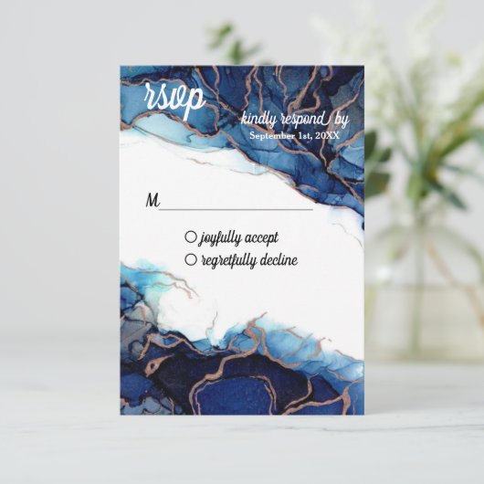 Blue Agate & Copper RSVPポストカード 出欠カード (スタンド正面)