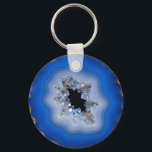Blue Agate Geode Gold Edge Crystal Art キーホルダー<br><div class="desc">Striking deep blue agate slice with hypnotic concentric bands,  luminous white crystal druse center,  and luxurious molten gold edging. This radiant,  high-vibration geode design brings modern elegance and sophisticated mineral beauty.</div>