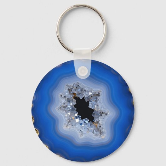 Blue Agate Geode Gold Edge Crystal Art キーホルダー (正面)
