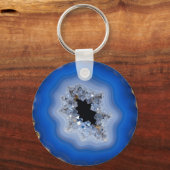 Blue Agate Geode Gold Edge Crystal Art キーホルダー (正面)