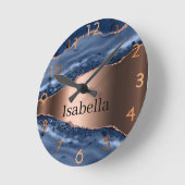 Blue agate marble bronze ラウンド壁時計 (傾斜)