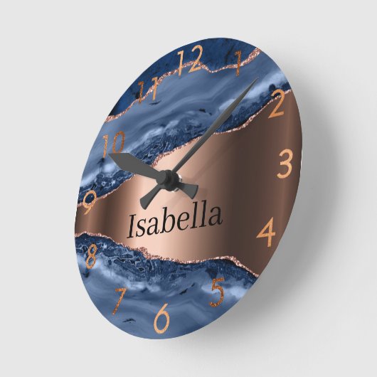 Blue agate marble bronze ラウンド壁時計 (傾斜)