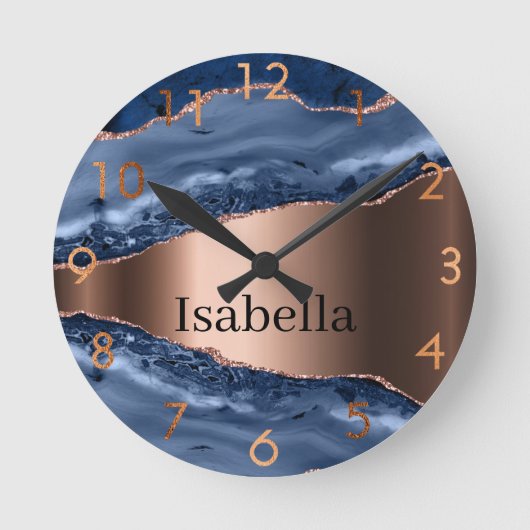 Blue agate marble bronze ラウンド壁時計 (正面)