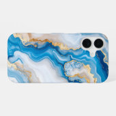 Blue Agate Marble with Gold Veins – Elegant iPhone 16ケース (裏面横)