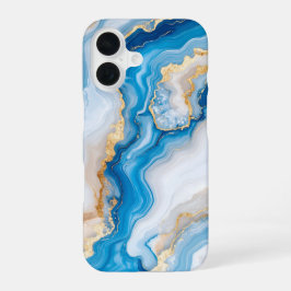 Blue Agate Marble with Gold Veins – Elegant iPhone 16ケース