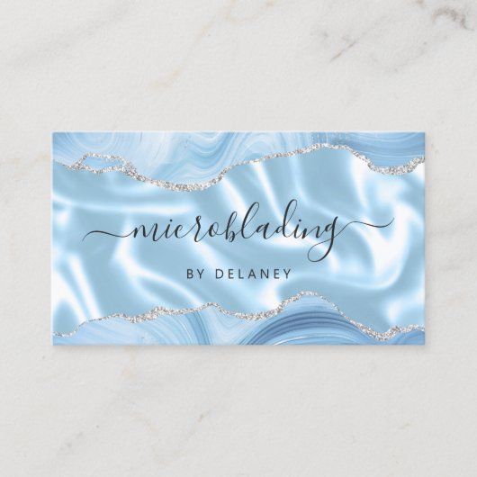 Blue Agate Silver Glitter Luxury Microblading 名刺 (正面)