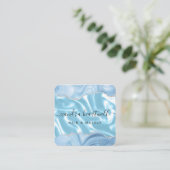 Blue Agate Silver Glitter Luxury Rounded Corners スクエア名刺 (スタンド正面)