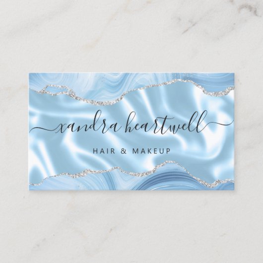 Blue Agate Silver Glitter Luxury Stylist 名刺 (正面)