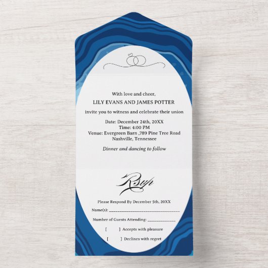 Blue Agate Sliced Wedding オールインワン招待状 (内側)