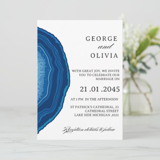 Blue Agate Sliced Wedding  招待状 (スタンド正面)