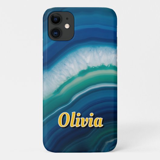 Blue Agate & Teal Geode Luxury Personalized Case-Mate iPhoneケース (裏面)