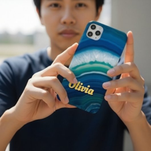 Blue Agate & Teal Geode Luxury Personalized Case-Mate iPhoneケース