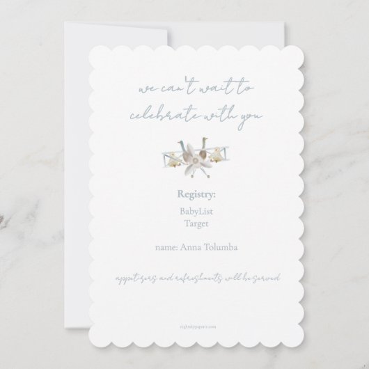 Blue Airplane Baby Shower Invitation (裏面)