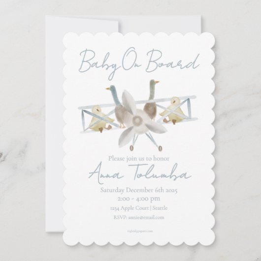Blue Airplane Baby Shower Invitation (正面)
