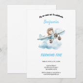 blue airplane birthday  invitation 招待状 (正面/裏面)