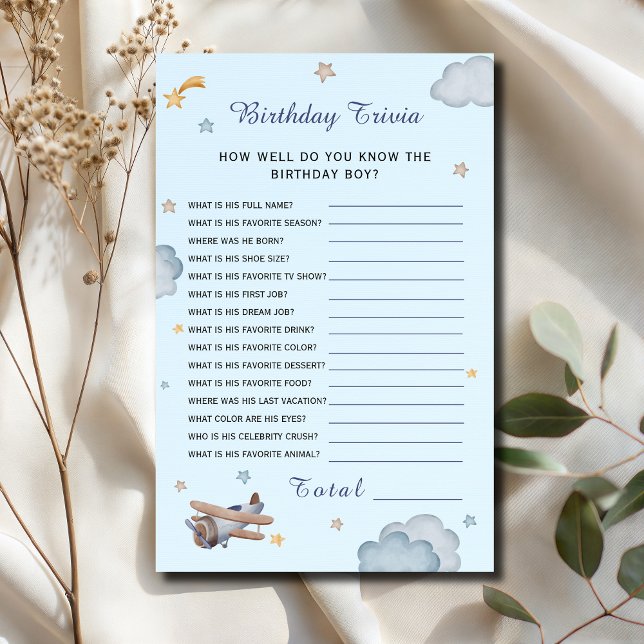 Blue Airplane Birthday Trivia Party Game (クリエイターアップロード済み)