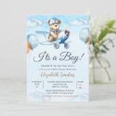 Blue Airplane Teddy Bear Baby Shower Invitation 招待状 (スタンド正面)