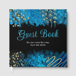 Blue Alcohol Ink Birthday Party Guest Book ゲストブック