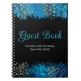 Blue Alcohol Ink Birthday Party Guest Book ノートブック